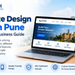 Website design cost in Pune guide by Naksh Technologies, featuring desktop and mobile website layouts.